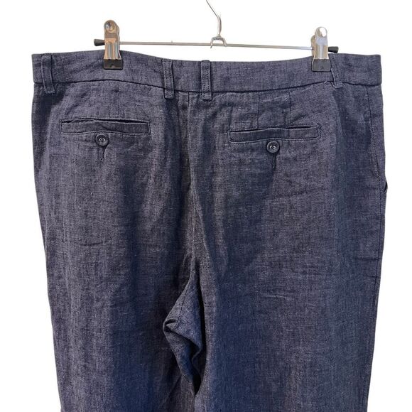 New Garnett Hill Women’s 10 Dark Blue Indigo 100% Linen Trouser Wide Leg‎ Pants - Picture 4 of 7
